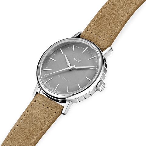 The Statesman - Grey Dial with with Suede Taupe Strap