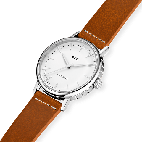 The Statesman - White Dial with Light Brown Strap